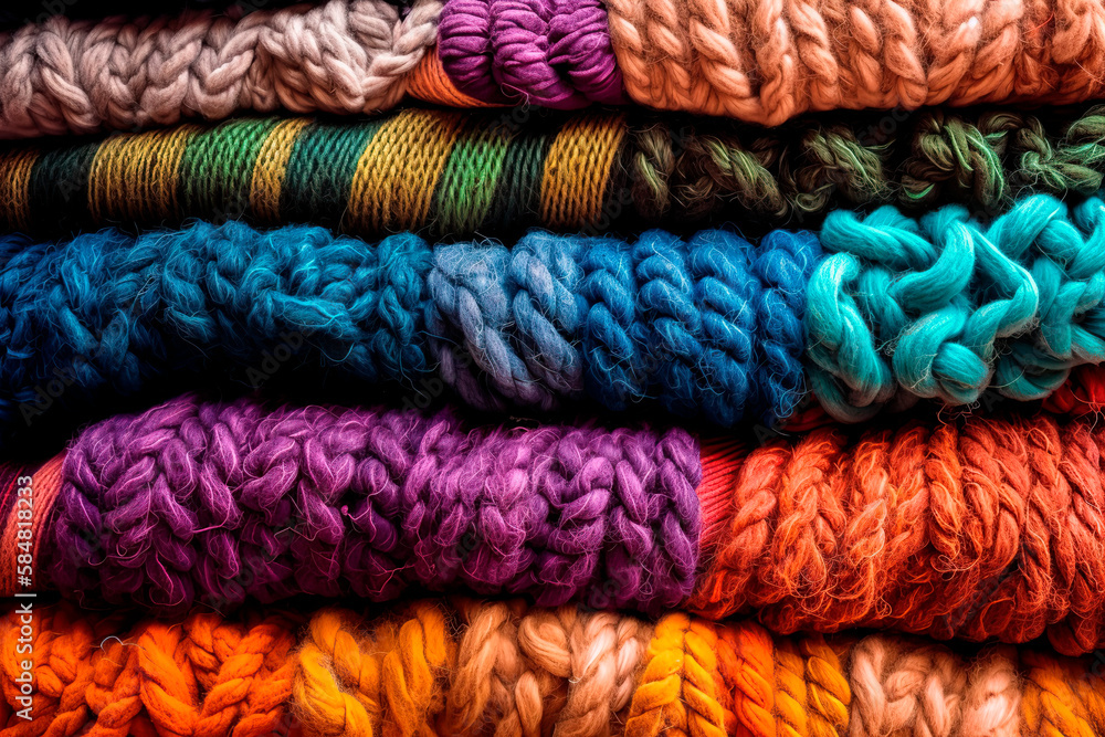 Texture of warm woolen multicolored rug, background Texture of warm woolen multicolored rug, background