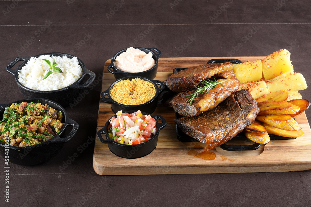 Gourmet Grill Restaurant Steak Menu - New York Beef Steak BBQ on Wooden Background. Black Angus Prime Steak. Roast Beef Steak Dinner Gourmet Grill Restaurant Steak Menu - New York Beef Steak BBQ on Wooden Background. Black Angus Prime Steak. Roast Beef Steak Dinner