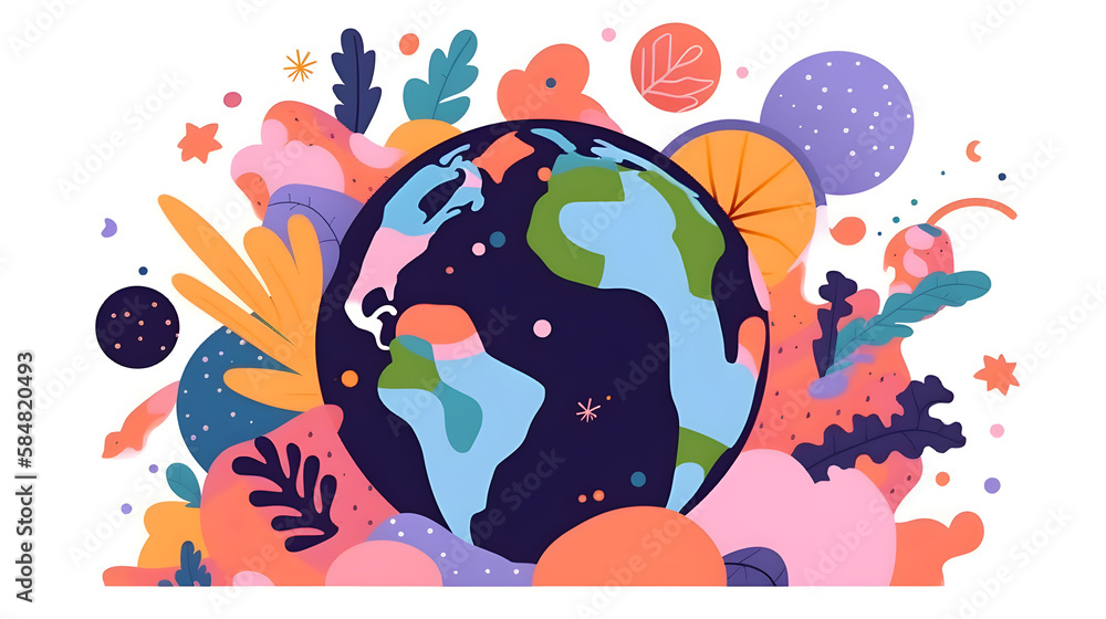 planet earth illustration. Symbol of life, nature, fund, ecology, international events. Hand drawn on background, isolated clip art element for design.