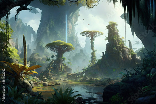 landscape of the planet pandora with giant trees 