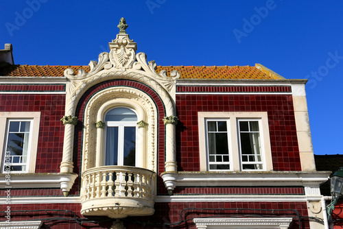 Typical tiled facade in Alcochete town in Portugal photo