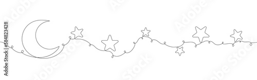 One line Star and Crescent. Muslim symbol.