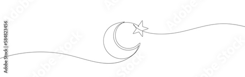 One line Star and Crescent. Muslim symbol.