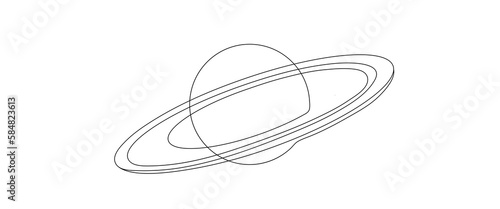 Continuous one line drawing planet Saturn. Outer space concept. Single line draw design vector graphic illustration. © Papillon