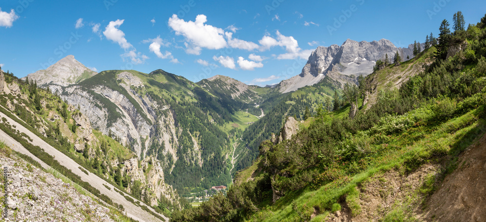 The north walls of Karwendel mountains -  Lamsen spitze peak over the Eng tall.