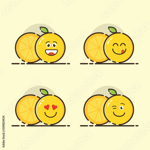 Cheerful orange slice emoticons vectors