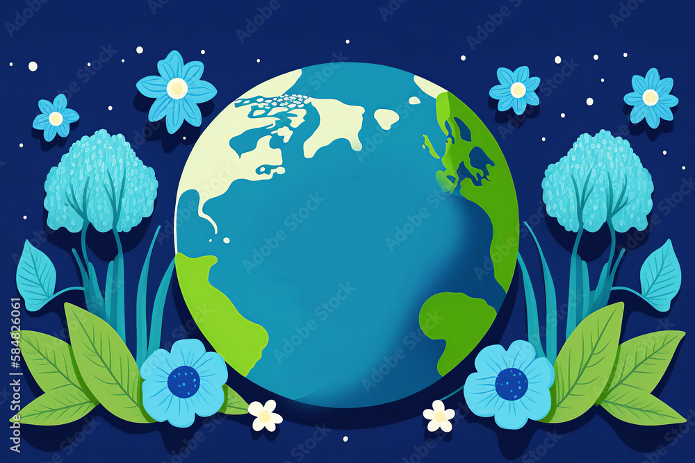 Naklejka premium Banner template for earth day with planet in shades of blue. Generative AI.