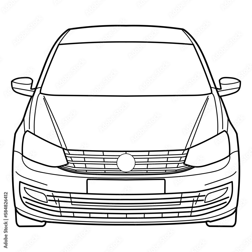 Outline drawing of a hatchback car from front 3d view. Classic style