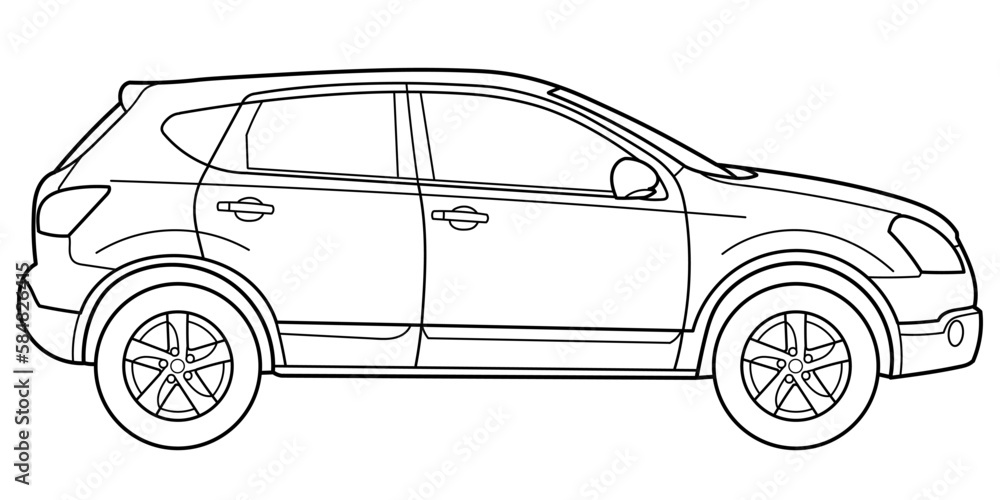 Classic luxury suv car. Crossover car front view shot. Outline doodle vector illustration. Design for print, coloring book Classic luxury suv car. Crossover car front view shot. Outline doodle vector illustration. Design for print, coloring book