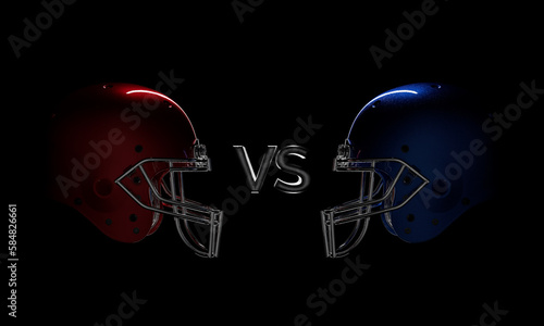 Принти на полотні Red VS Blue Metallic 3D Rendered Football Helmet with Dramatic Lighting Over Bla