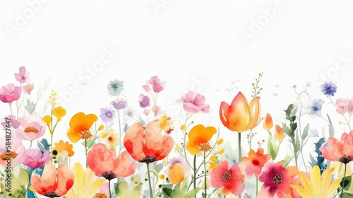 Watercolor flower background. Illustration AI Generative.