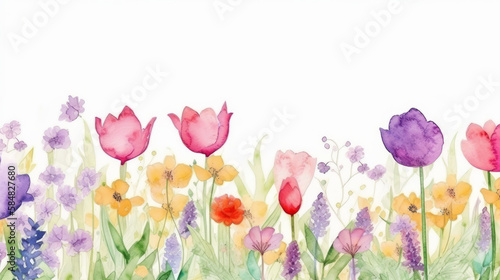 Watercolor flower background. Illustration AI Generative.