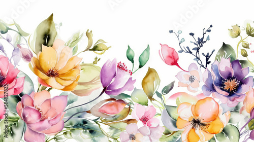 Watercolor flower background. Illustration AI Generative.