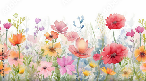 Watercolor flower background. Illustration AI Generative.