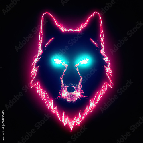 glowing neon light wolf