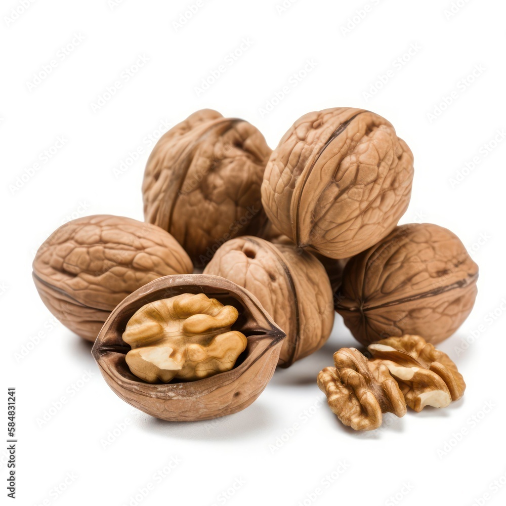 Walnut isolated on a white background. generative Ai, illustration Walnut isolated on a white background. generative Ai, illustration