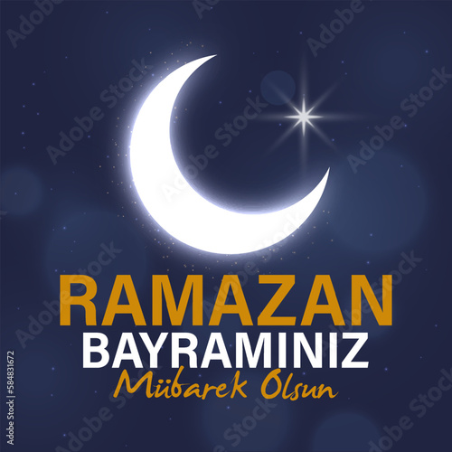Eid al-Fitr Mubarak Islamic Feast Greetings. Holy month of muslim community Ramazan.Turkish: Ramazan Bayramınız Mübarek Olsun. Vector illustration