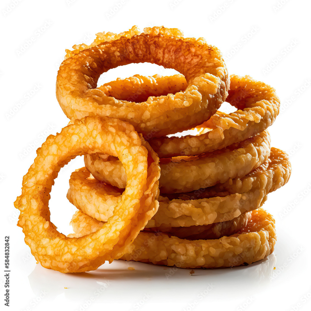 fried squid rings on white background. generative AI. fried squid rings on white background. generative AI.