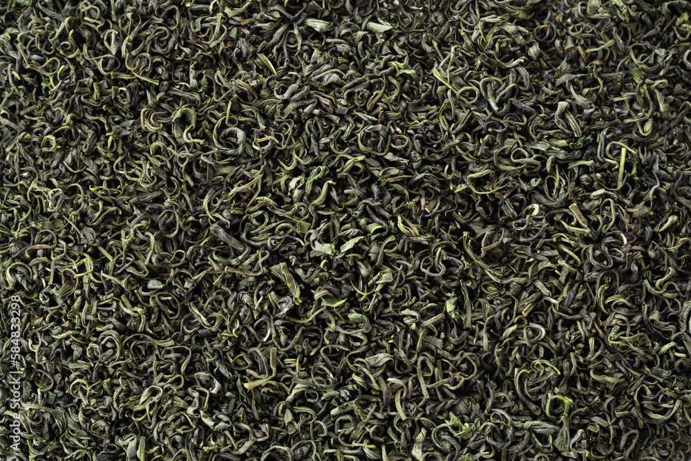 Background of chinese green tea, close up. Green Tea use for weight loss, caffeine alternative and improving heart health.