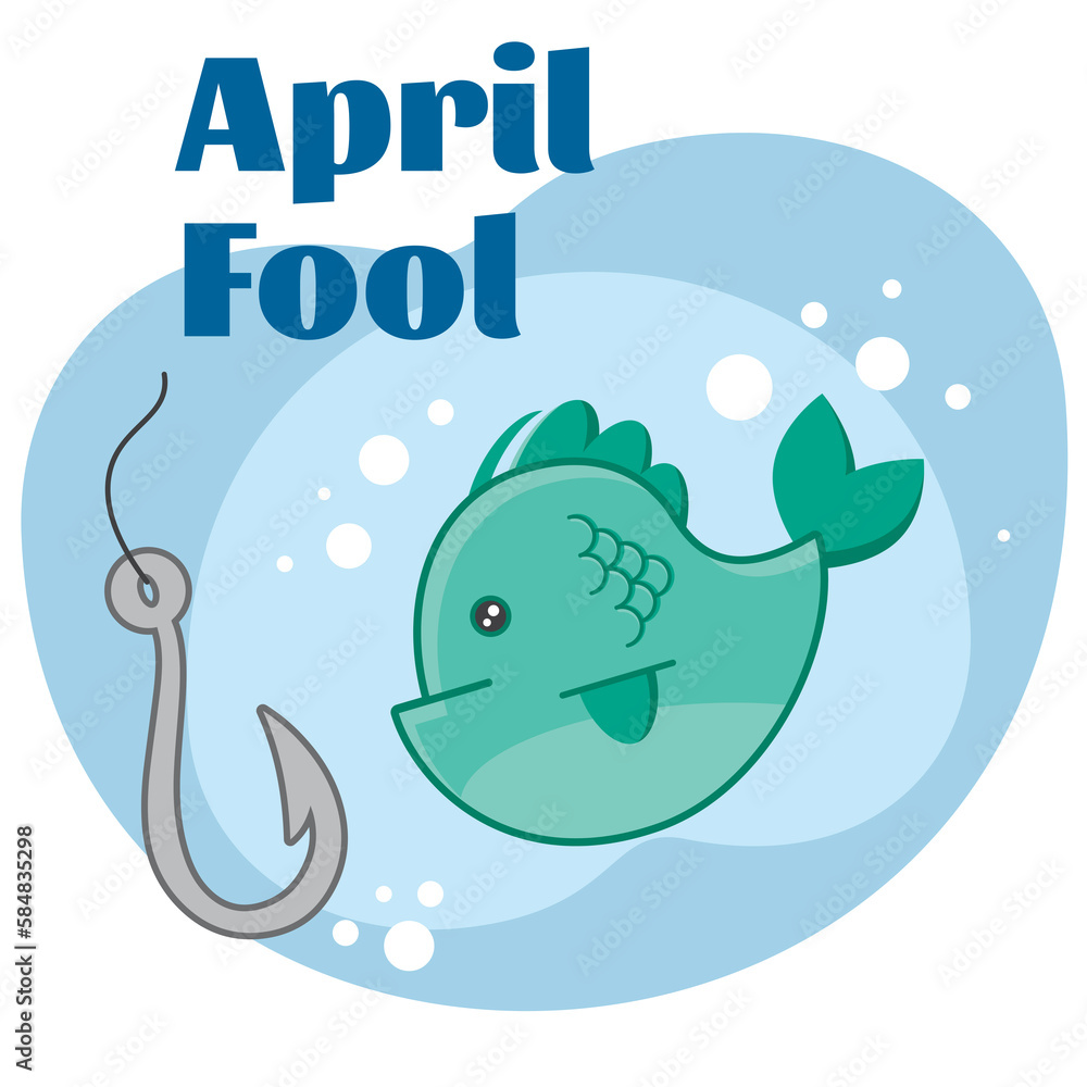 Vector drawing of a fish and a hook for April Fool's Day jokes