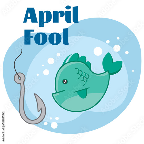 Vector drawing of a fish and a hook for April Fool's Day jokes