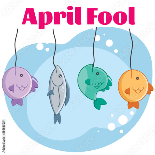 Vector drawing of some fish caught on the hook for April Fool's Day jokes