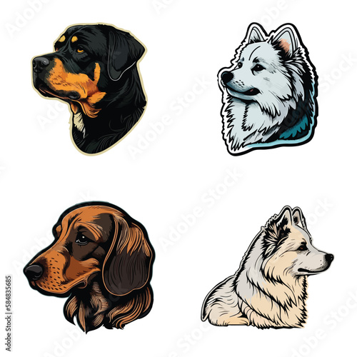 Dogs Flat Icon Set Isolated On White Background