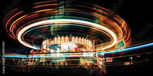 Time exposure of a carnival ride at night by generative AI