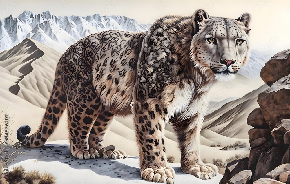 Obraz premium Snow Leopard in the Himalayas portrait | Animal illustrations/backgrounds/wallpapers/portraits |