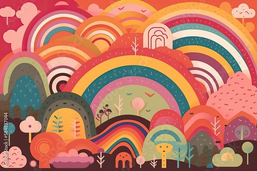 rainbow poster for kids, bohemian rainbow artwork. Generative AI
