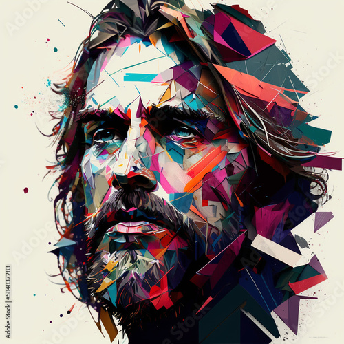 portrait moderne, déstructuré et coloré de Jesus Christ - IA Generative