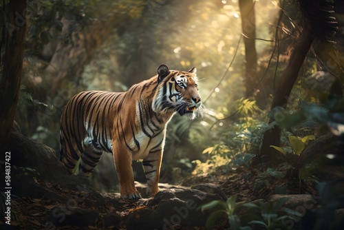 Painting of a Tiger in a rainforest   Animal illustrations backgrounds wallpapers  