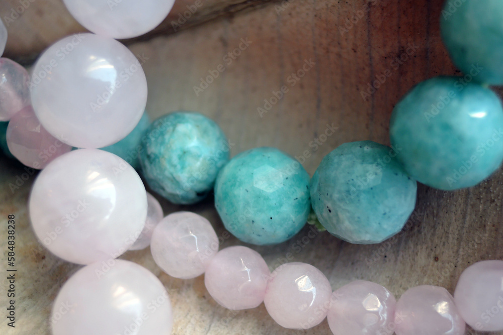 Rose quartz and aquamarine bracelets