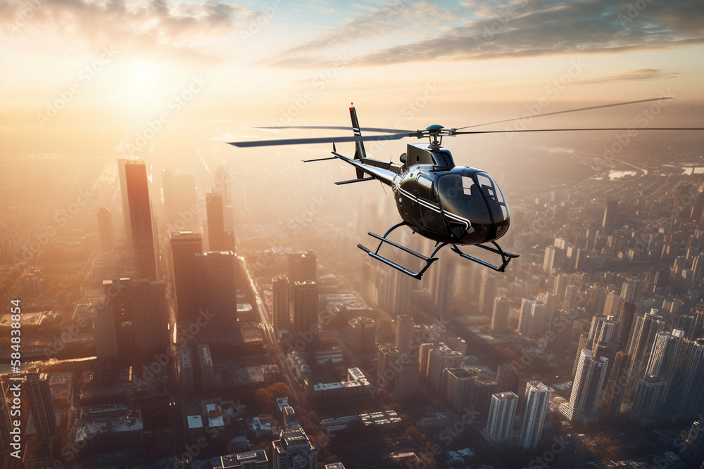 helicopter flying over the city. generate ai helicopter flying over the city. generate ai