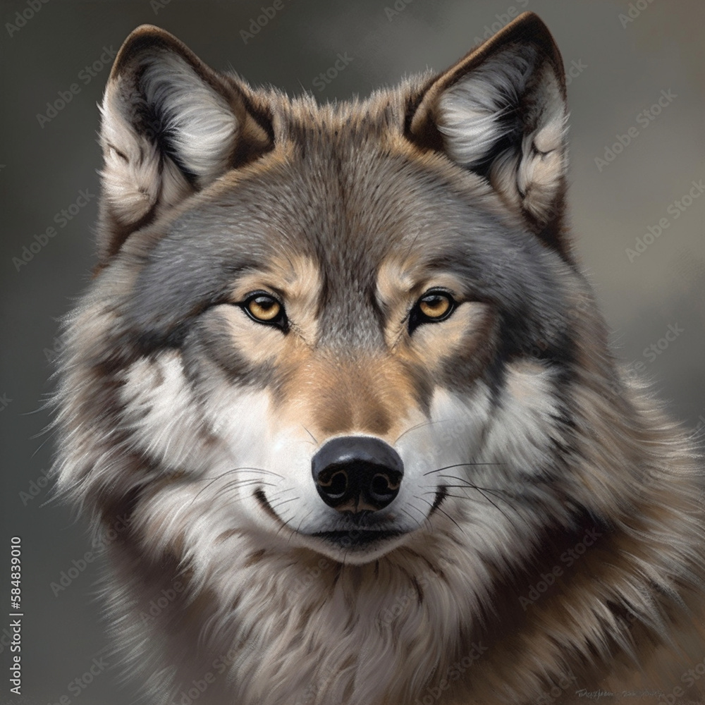 gray Wolf close portrait. Generate ai