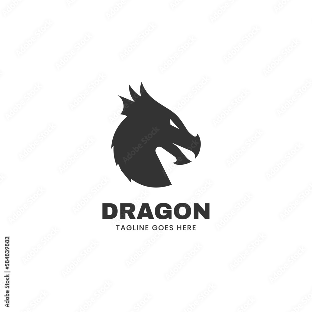 Vector Logo Illustration Dragon Silhouette Style.