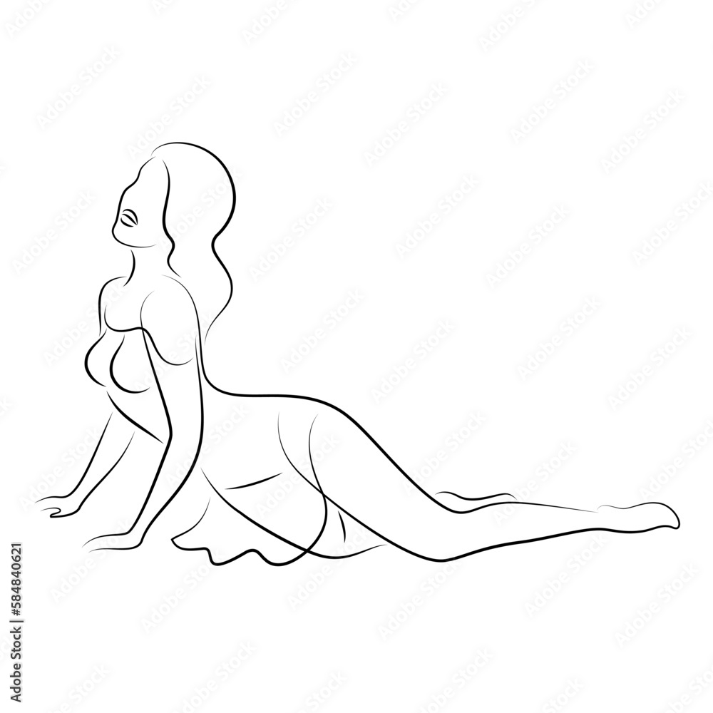 Silhouette of a woman in a modern continuous line style. The girl is slim and beautiful. Lady suitable for aesthetic decor, posters, stickers, logo. Vector illustration Silhouette of a woman in a modern continuous line style. The girl is slim and beautiful. Lady suitable for aesthetic decor, posters, stickers, logo. Vector illustration