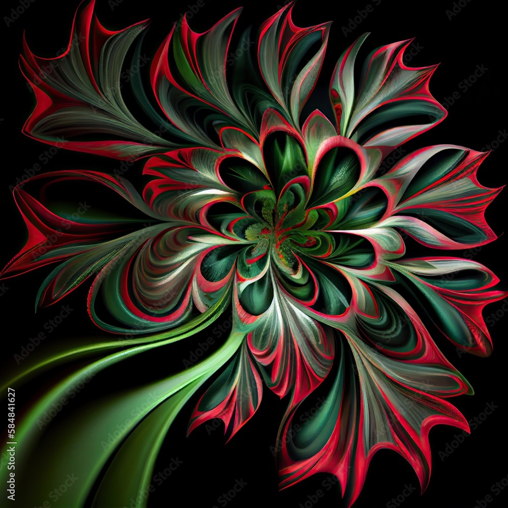 Flower with a green and red design. Generate Ai. Flower with a green and red design. Generate Ai.