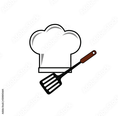 cheff hat and slotted turner vector illustration icons line clip art