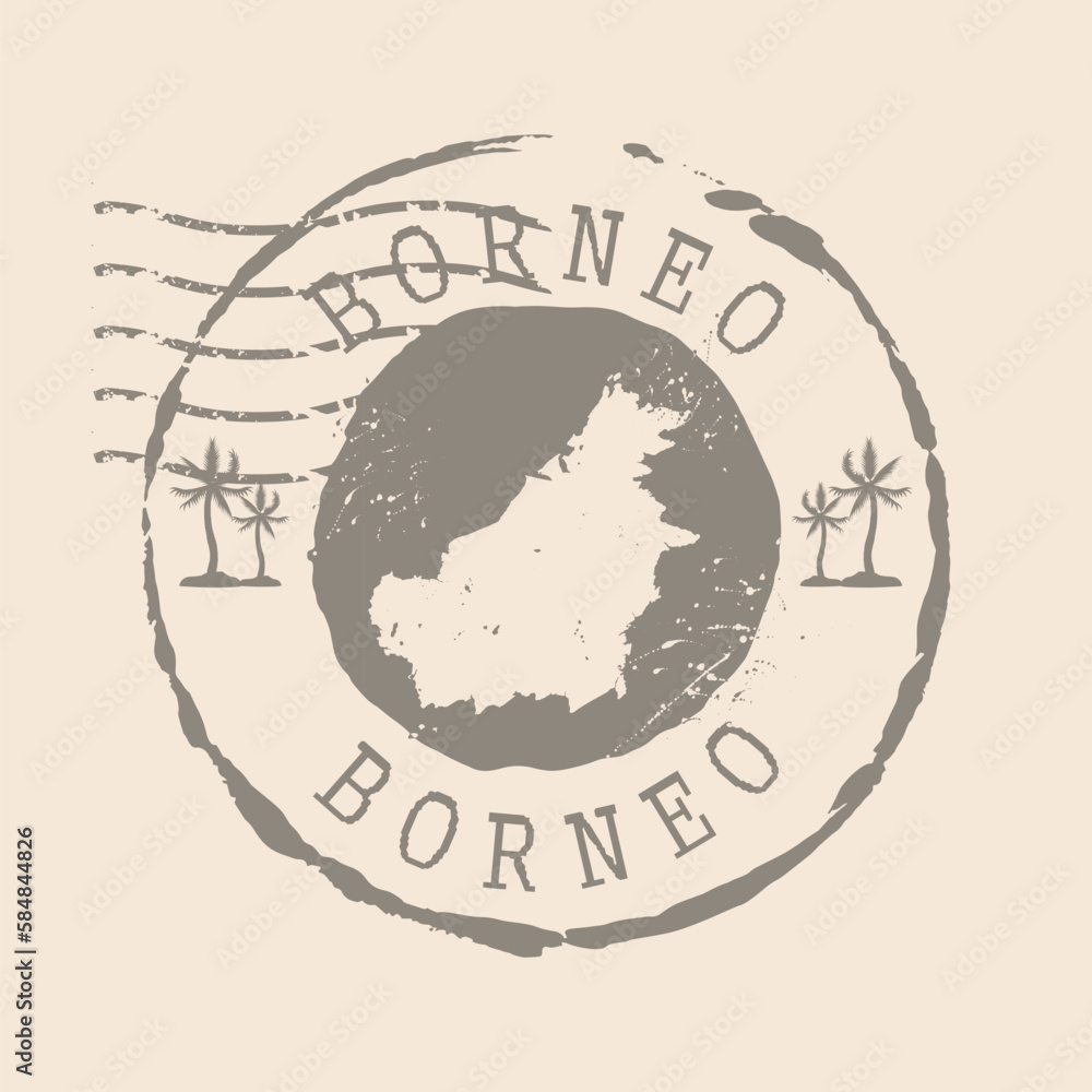 Stamp Postal of Borneo. Map Silhouette rubber Seal.  Design Retro Travel. Seal of Map Borneo grunge  for your design. EPS10 - obrazy, fototapety, plakaty 