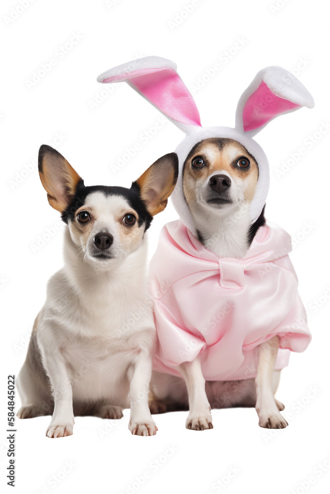 Chihuahua dogs sitting in bunny costume on isolated transparent background. Generative AI Chihuahua dogs sitting in bunny costume on isolated transparent background. Generative AI