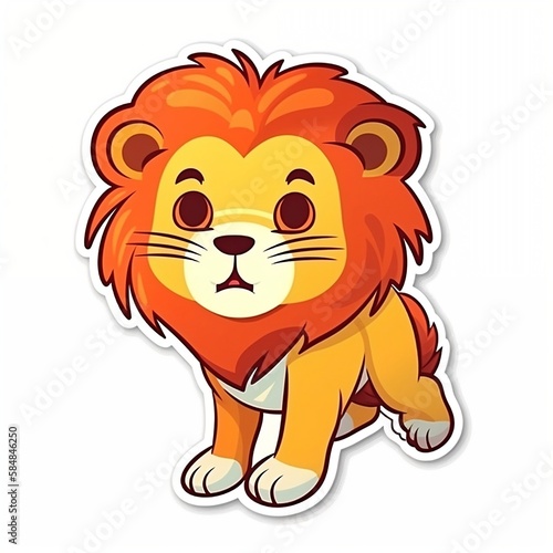 Lion cartoon isolated on white  sticker.