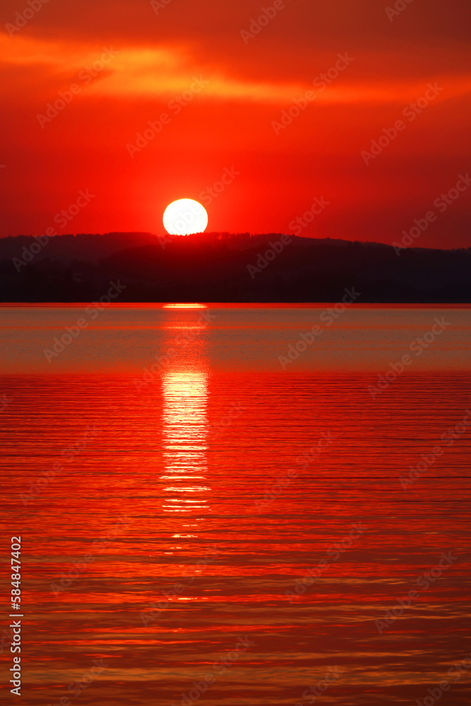 Sunset light over Sempach lake in Switzerland, Europe Sunset light over Sempach lake in Switzerland, Europe