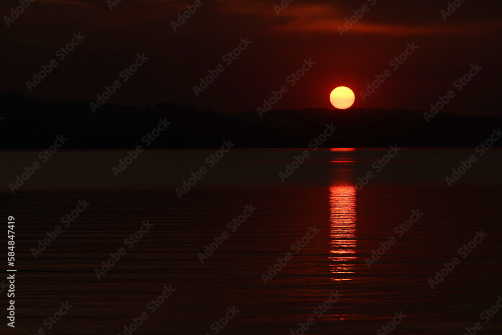 Sunset light over Sempach lake in Switzerland, Europe	