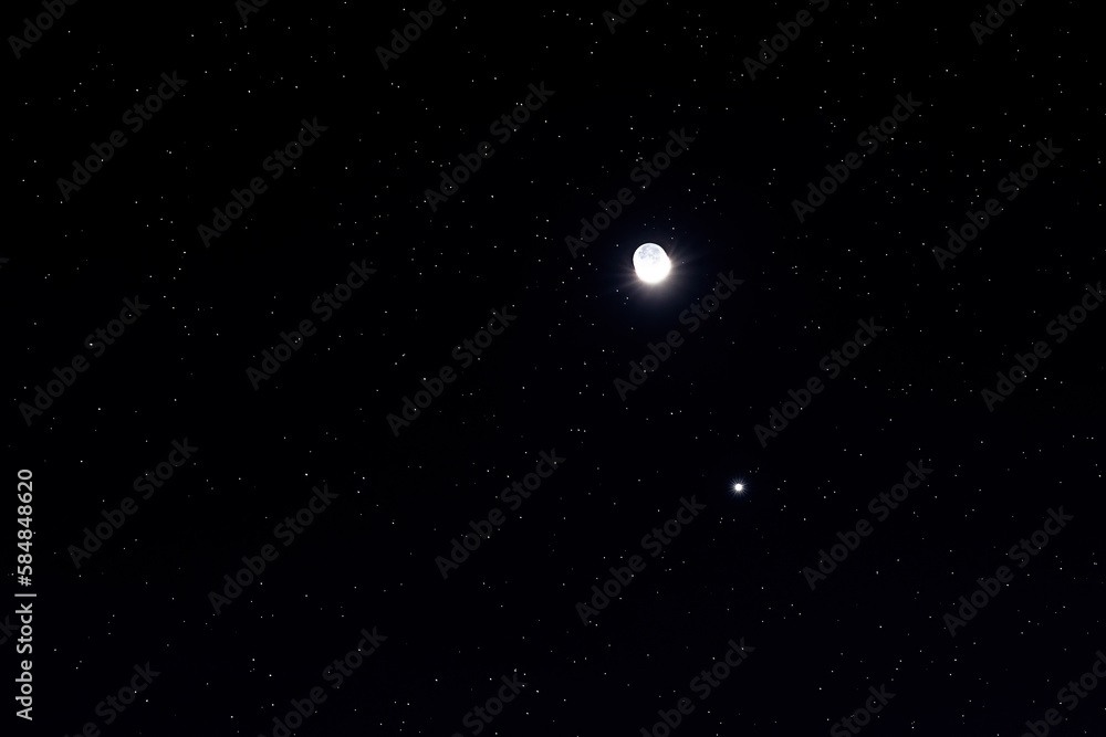 The Moon and the planet Venus in conjunction. The Moon and the planet Venus in conjunction.