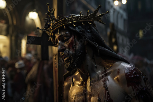 Christian holy week. Passion and crucifixion. Concept for catholic religion, christian worship, holy week and Easter Day concept. Generative ai © Shootdiem