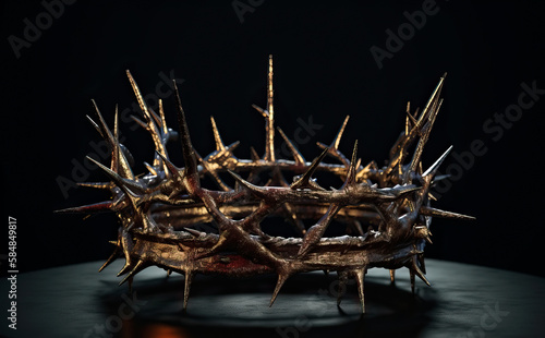 Crown of thorns of Jesus Christ on black background. Christian background, Easter concept. Generative ai