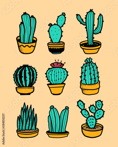 Hand drawn cactus cartoon illustrations © Holismjd_
