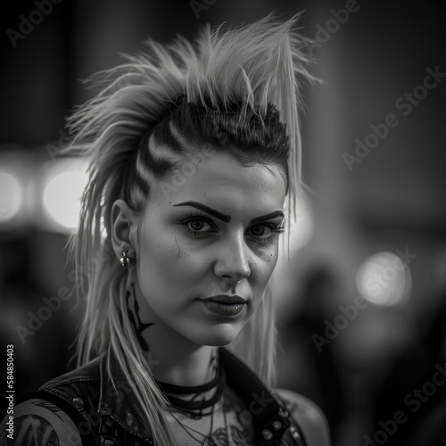 Portrait of beautful young punk rock woman Generative AI
