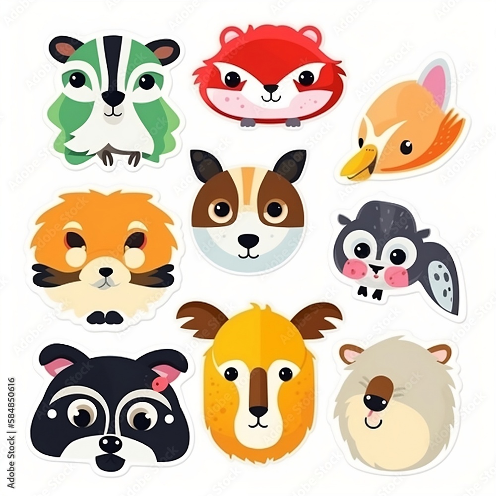 Set of funny animals, stickers.